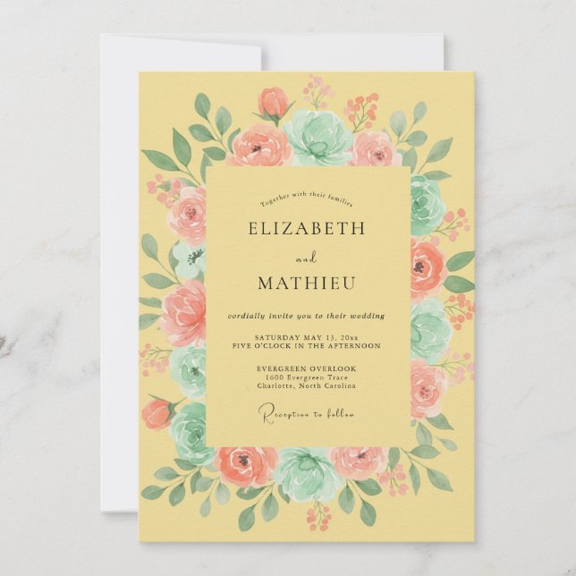 Invitation Mariage Romantique Prairie Florale Jaune (Devant)