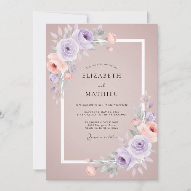 Invitation Mariage Romantique Printanier Mauve (Devant)