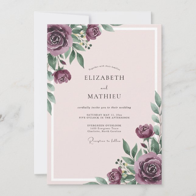 Invitation Mariage Romantique Prune Humeur (Devant)