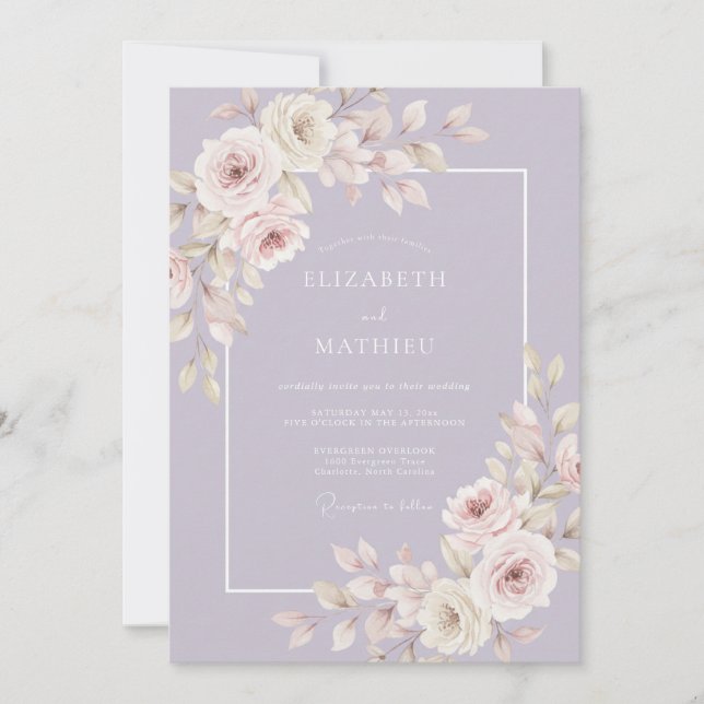 Invitation Mariage Romantique Raffiné au Lavande (Devant)