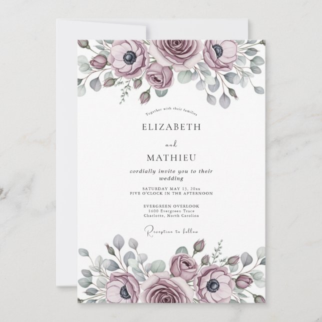 Invitation Mariage Romantique Raffiné Mauve (Devant)