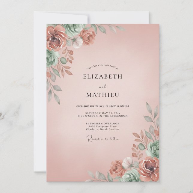 Invitation Mariage Romantique Raffiné Rose Pâle (Devant)