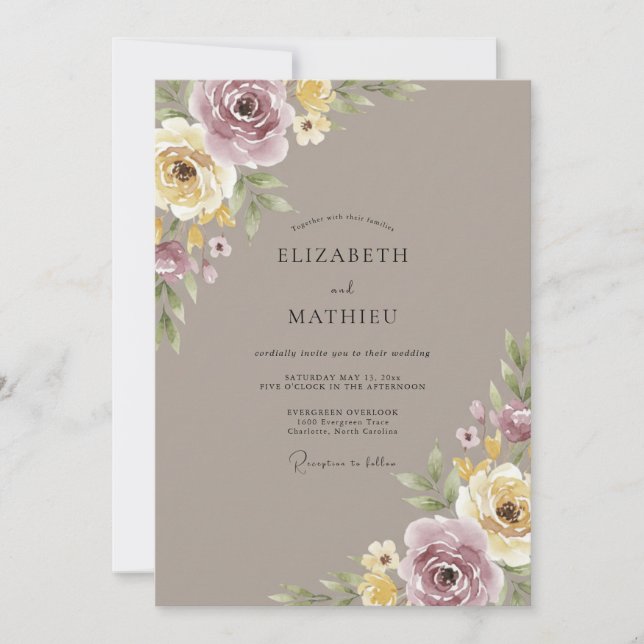 Invitation Mariage Romantique Raffiné Taupe (Devant)