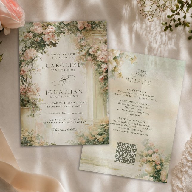 Invitation Mariage romantique Régence de jardin français QR c (Créateur téléchargé)