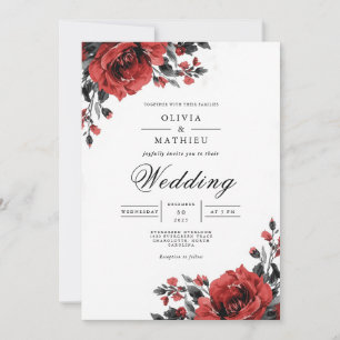 Invitation Mariage romantique riche en fleurs rouges