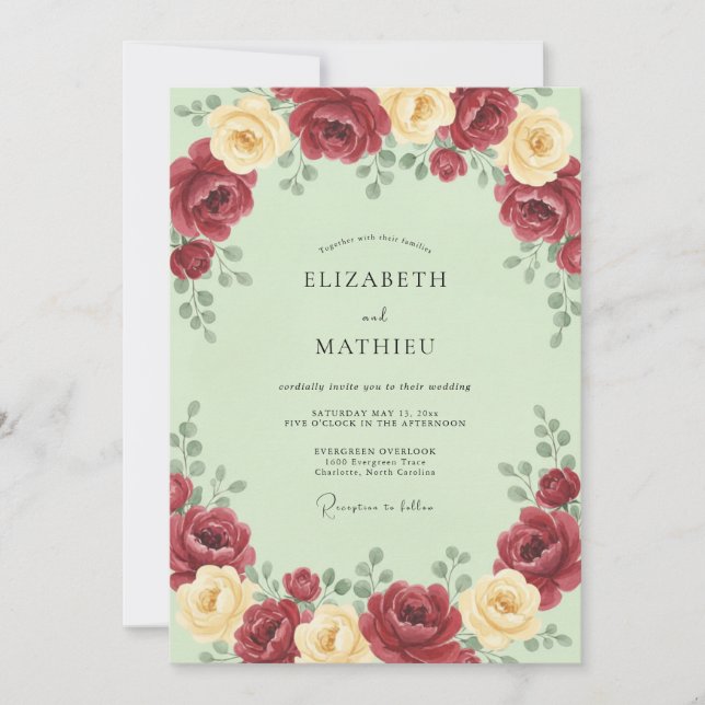 Invitation Mariage Romantique Riche Vert Sauge (Devant)