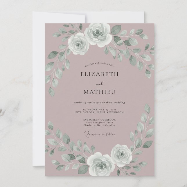 Invitation Mariage Romantique Rose Argent Mauve (Devant)