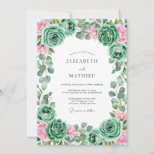 Invitation Mariage Romantique Rose Bleue Verte