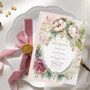 Invitation Mariage romantique rose élégant