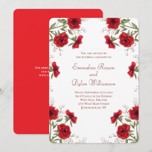 Invitation Mariage Romantique Rose Rouge