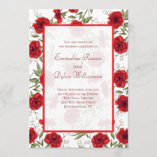 Invitation Mariage Romantique Rose Rouge