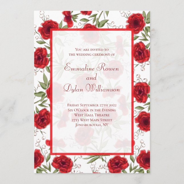 Invitation Mariage Romantique Rose Rouge (Devant)