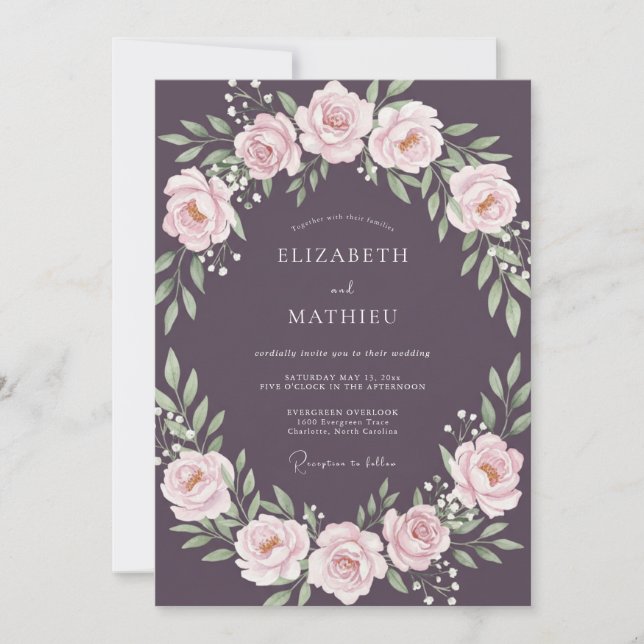 Invitation Mariage Romantique Rose Rouge Foncé (Devant)