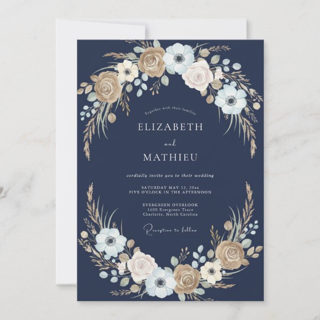 Invitation Mariage Romantique Rustique aux Fleurs de la Marin (Devant)
