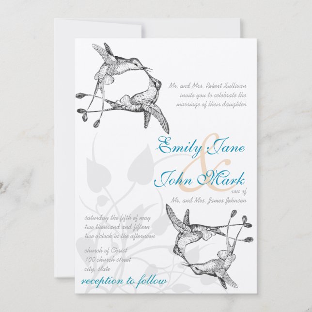 Invitation Mariage Romantique Rustique Baiser de Colibri Oise (Devant)