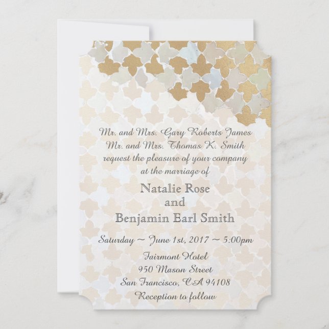 Invitation Mariage romantique rustique | Mosaïque Faux Gold F (Devant)