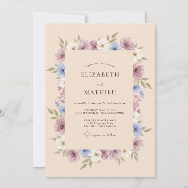 Invitation Mariage Romantique Sérène Abricot (Devant)