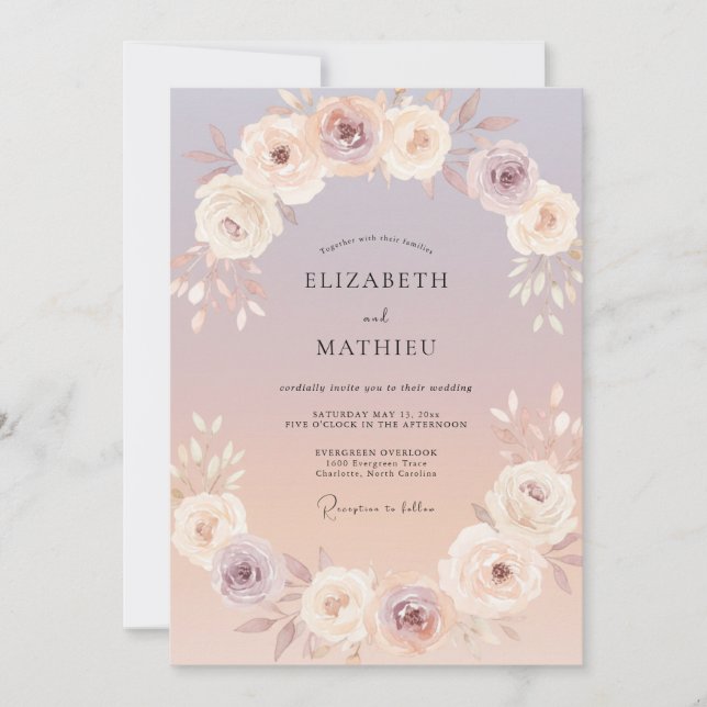 Invitation Mariage Romantique Sérénité Lavande Pêche (Devant)