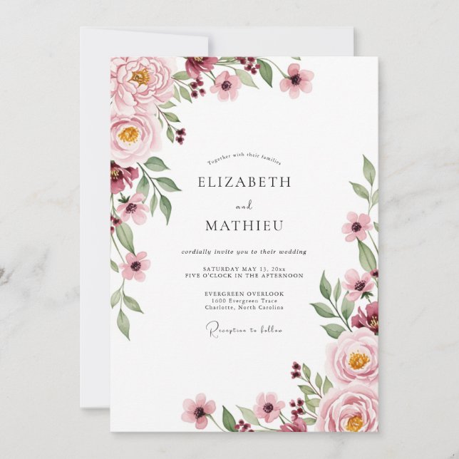 Invitation Mariage Romantique Sérénité Rose (Devant)