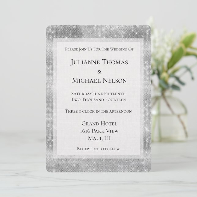 Invitation Mariage romantique Silver Sparkle Glitz (Debout devant)