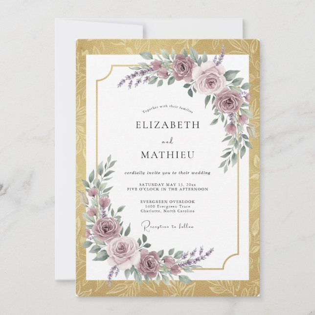 Invitation Mariage Romantique Solennel en Or (Devant)