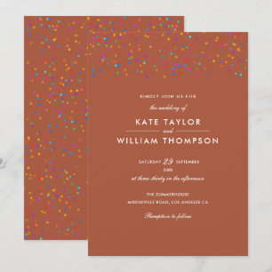 Invitation Mariage romantique sous la pluie de confettis arc-