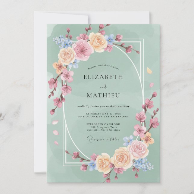 Invitation Mariage Romantique sous l'Arche de Fleurs de Menth (Devant)