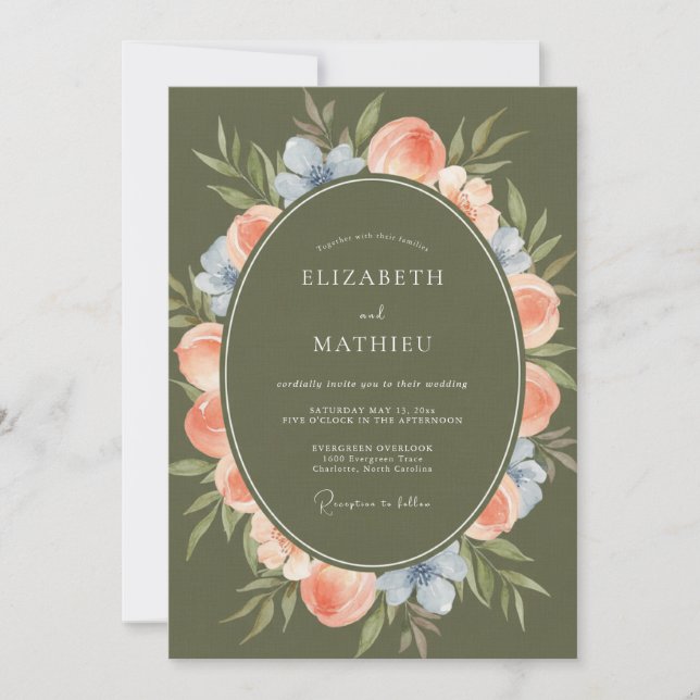Invitation Mariage Romantique sous l'Arche de Fleurs de Pêche (Devant)