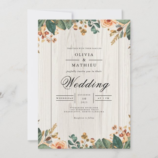 Invitation Mariage Romantique sous une Arche Botanique Apaisé (Devant)