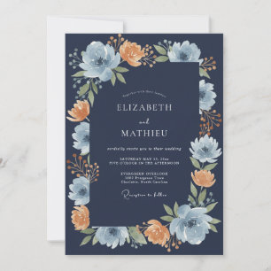 Invitation Mariage Romantique sous une Arche Florale Bleu Mar