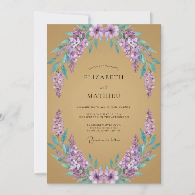 Invitation Mariage Romantique sous une Arche Florale de Lavan (Devant)
