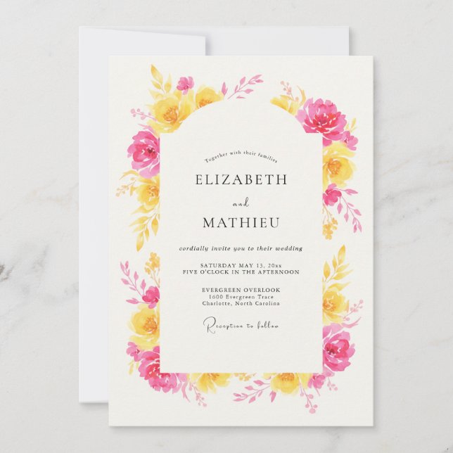 Invitation Mariage Romantique sous une Arche Florale Rose Jau (Devant)