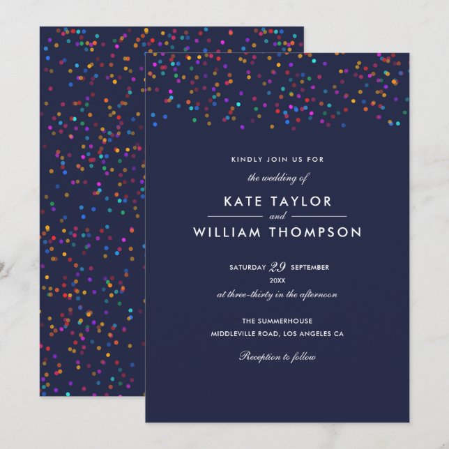 Invitation Mariage romantique sous une pluie de confettis arc (Devant / Derrière)