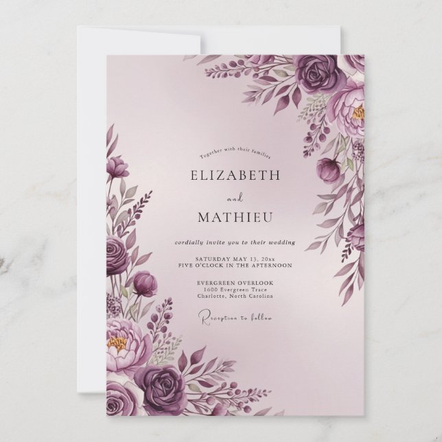 Invitation Mariage Romantique Sublime Mauve (Devant)