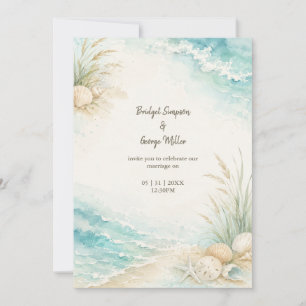 Invitation Mariage romantique sur la côte aquarelle plage