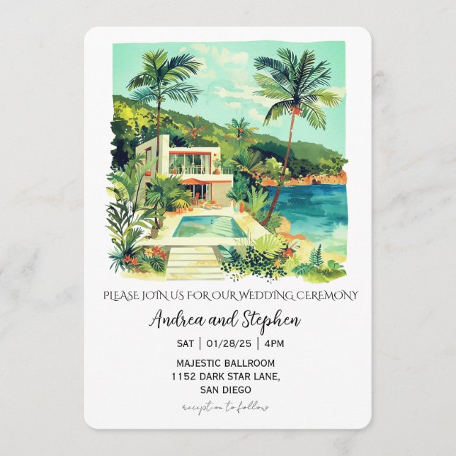 Invitation Mariage romantique sur une île tropicale (Devant)
