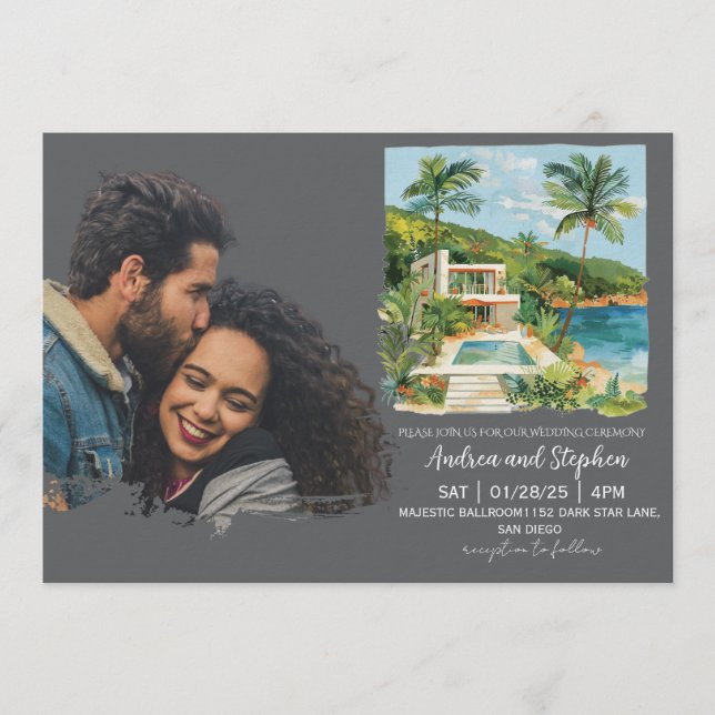 Invitation Mariage romantique sur une île tropicale (Devant)