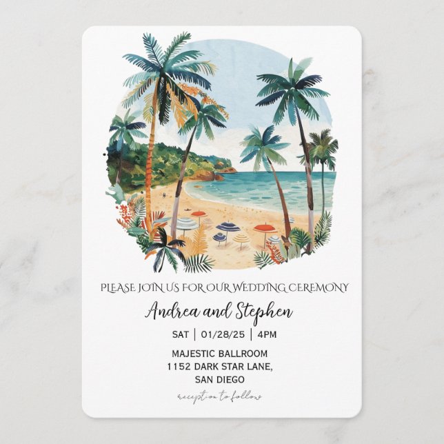 Invitation Mariage romantique sur une île tropicale (Devant)