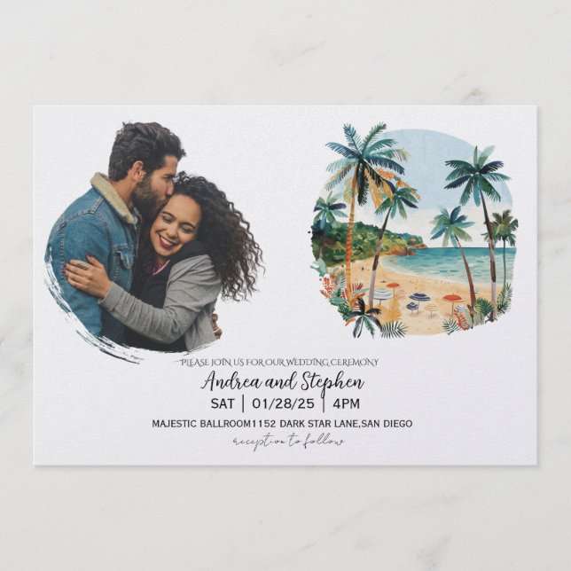 Invitation Mariage romantique sur une île tropicale (Devant)