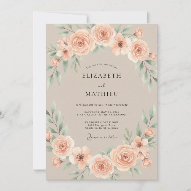 Invitation Mariage Romantique Taupe Élégant (Devant)