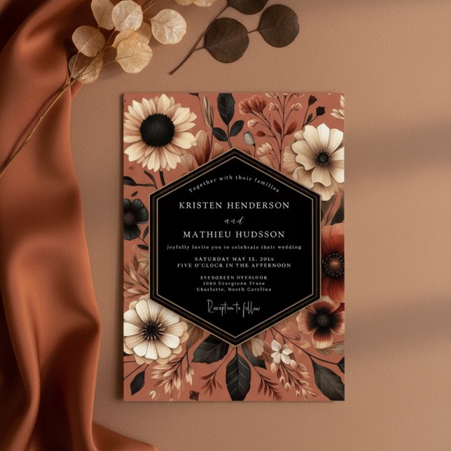 Invitation Mariage Romantique Terracotta Bloom (Créateur téléchargé)