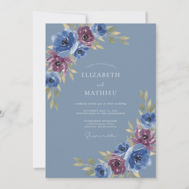 Invitation Mariage Romantique Tourbillon Rose Bleue (Devant)