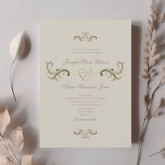 Invitation Mariage Romantique Vintage Baroque Or (Créateur téléchargé)