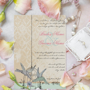 Invitation Mariage Romantique Vintage Colibri Cage à Oiseaux