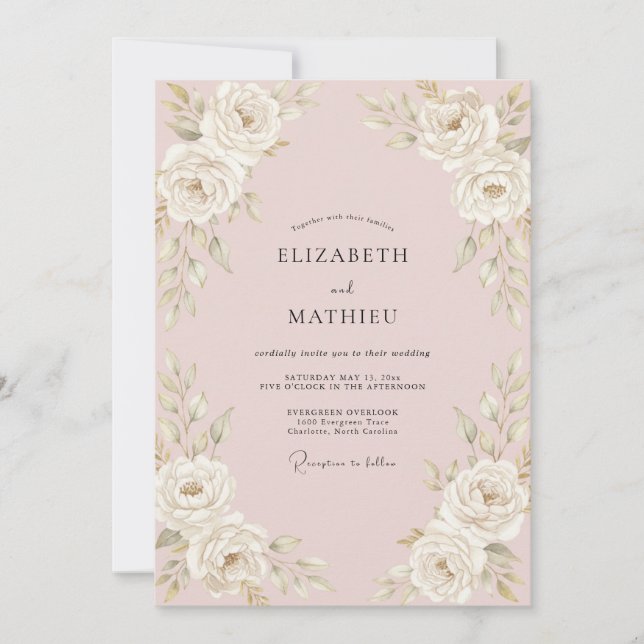 Invitation Mariage Romantique Vintage Rose Pâle (Devant)