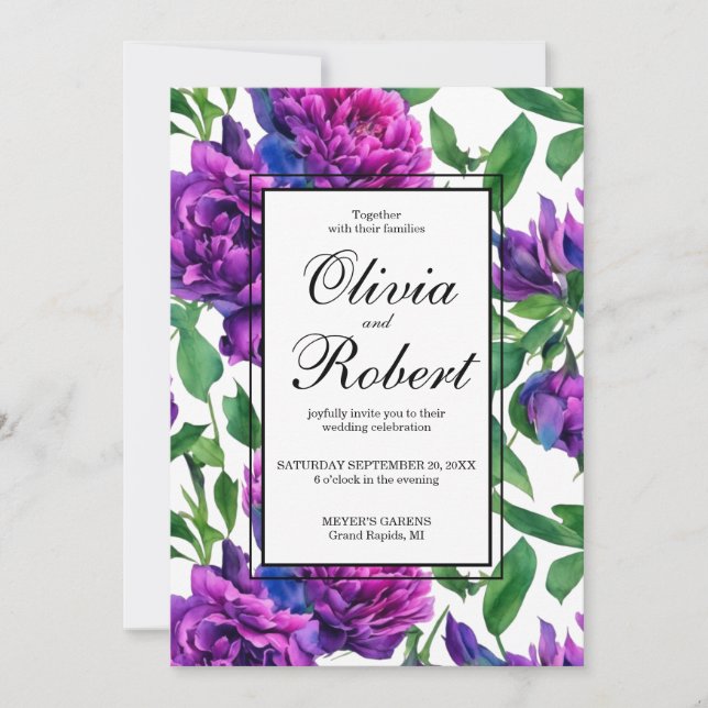 Invitation Mariage romantique violet magenta rose (Devant)