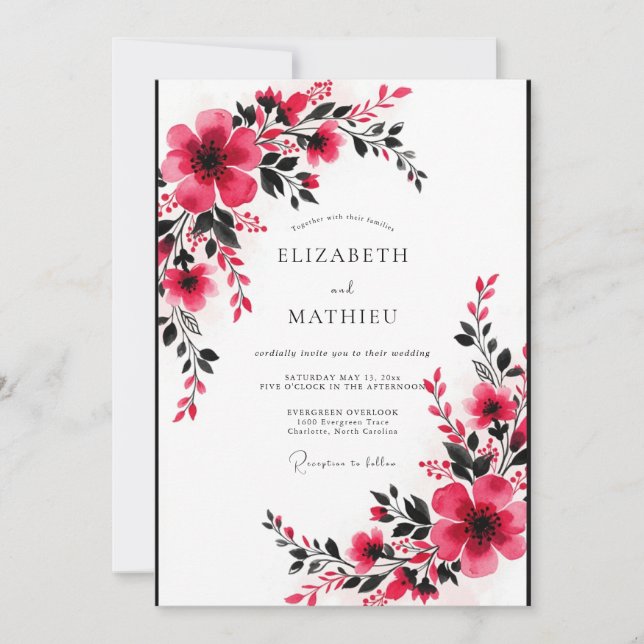 Invitation Mariage Romantique Vivid Fuchsia (Devant)