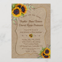 Mariage romantique Watercolor Sunflowers Burlap