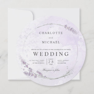 Invitation Mariage rond de fleurs de lavande d'aquarelle