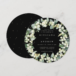 Invitation Mariage rond de fraise noire+Eucalyptus